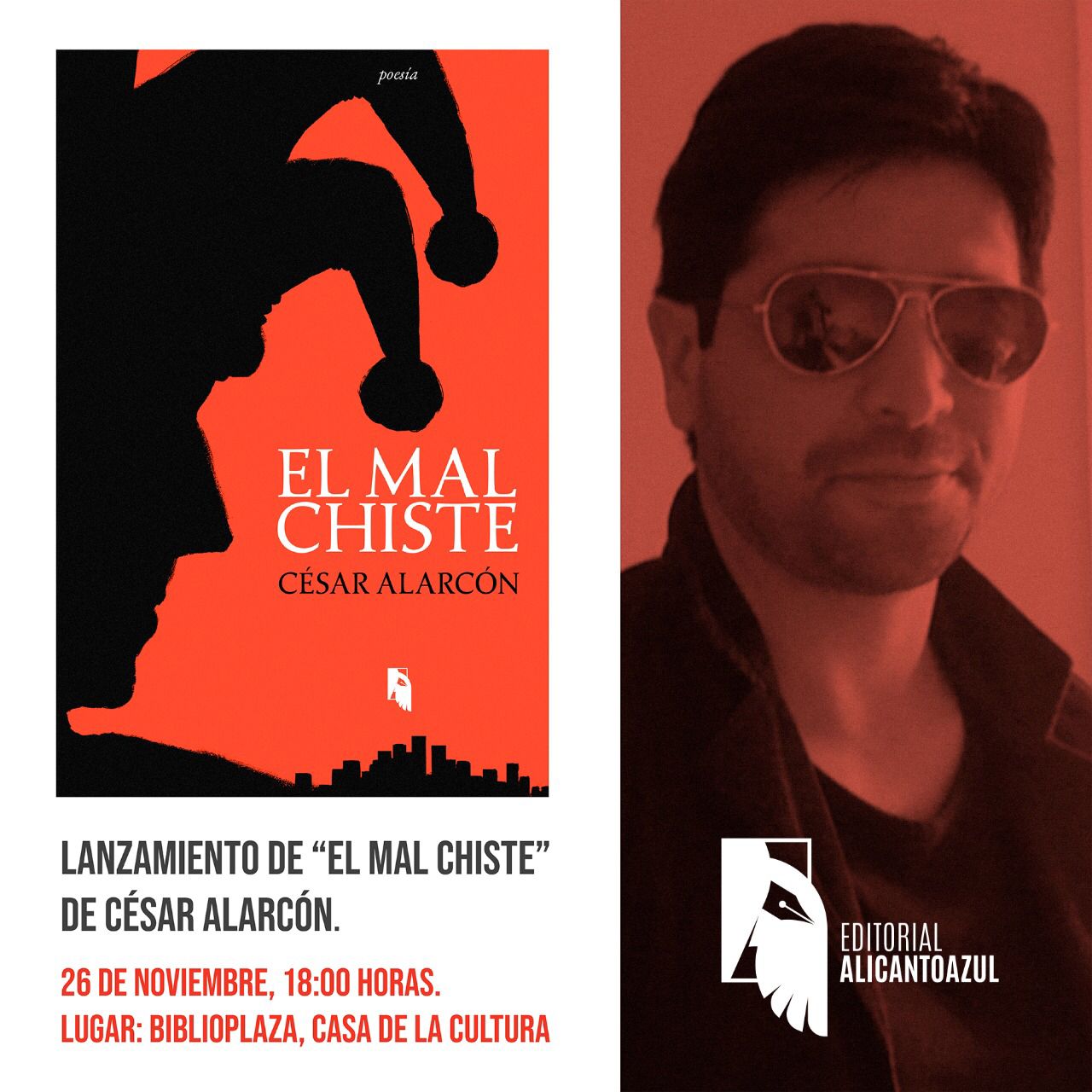 Este viernes editorial Alicanto Azul presenta poemario “Mal Chiste”